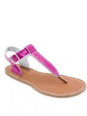 Women's Patent Pink T-Strap Thong Sandal with Ankle Buckle, new no tags